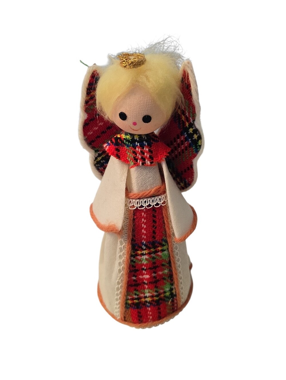 Vintage Made in Japan Christmas Plaid Tree Topper Angel Handmade 8" Tall READ